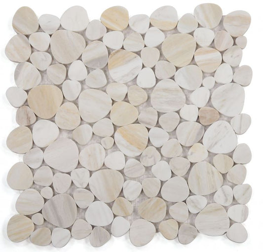 New | Pebble | White & Tan | Mosaic Sheet Tile | Walls, Interior Floors, & Showers