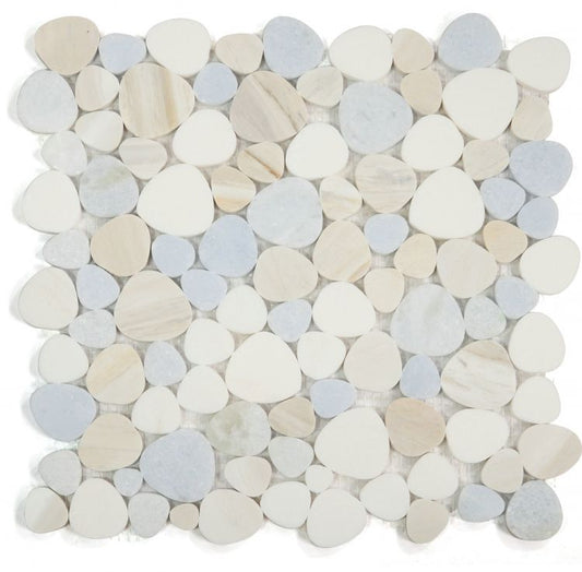 New | Pebble | Blue, White, & Beige | Mosaic Sheet Tile | Walls, Interior Floors, & Showers