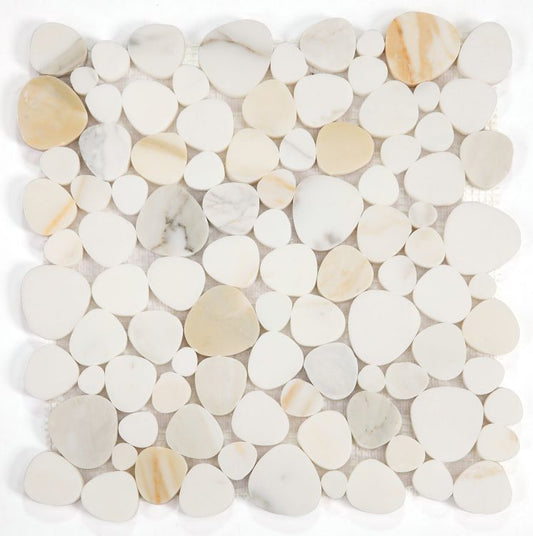 New | Pebble | White & Gold | Mosaic Sheet Tile | Walls, Interior Floors, & Showers