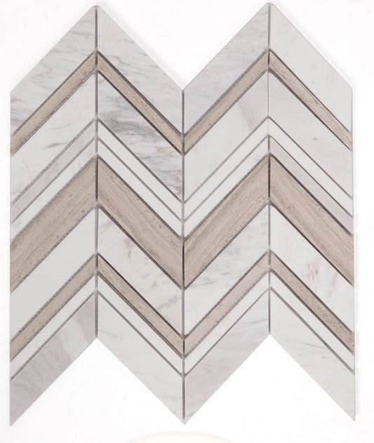 New | Herringbone | White, Gray & Beige | Mosaic Sheet Tile | Walls, Interior Floors & Showers