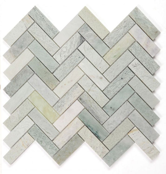 New | Herringbone | Green | Mosaic Sheet Tile | Walls, Interior Floors & Showers