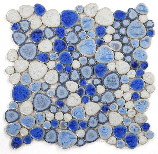 New | Pebble | Blue & White | Mosaic Sheet TIle | Walls, Interior Floors, Showers, Pools & Pool Liners