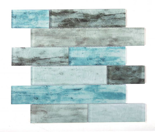 New | Glass | Blue & Gray | Mosaic Sheet Tile | Interior Walls & Shower Walls