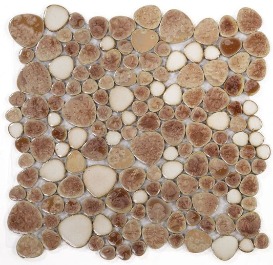 New | Pebble | Brown | Mosaic Sheet Tile | Walls, Interior Floors, Showers, Pools & Pool Liners