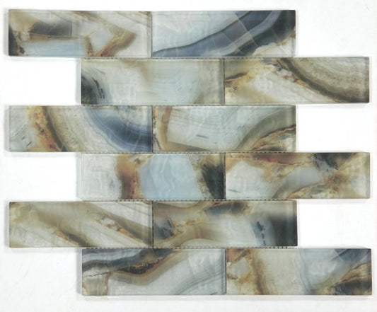 New | Glass | Blue, Brown, & Beige | Mosaic Sheet Tile | Interior Walls & Shower Walls