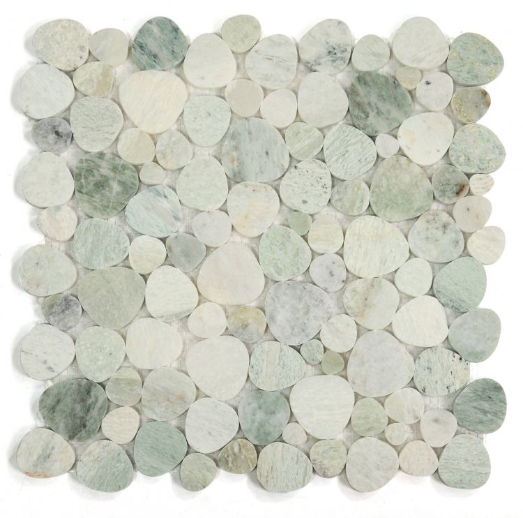 New | Pebble | Green & White | Mosaic Sheet Tile | Walls, Showers, & Interior Floors