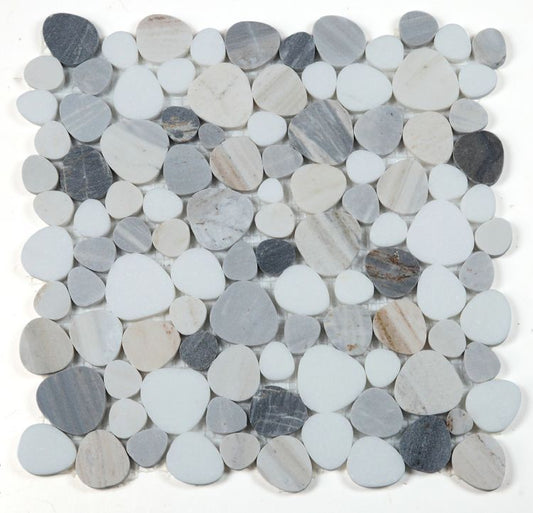 New | Pebble | White, Blue & Tan | Mosaic Sheet Tile | Walls, Interior Floors & Showers