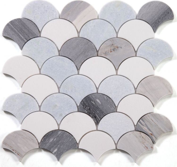 New | Scale | Gray, Blue & White | Mosaic Sheet Tile | Walls, Interior Floors & Showers