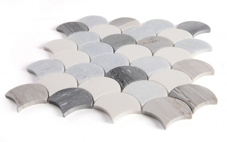 New | Scale | Gray, Blue & White | Mosaic Sheet Tile | Walls, Interior Floors & Showers