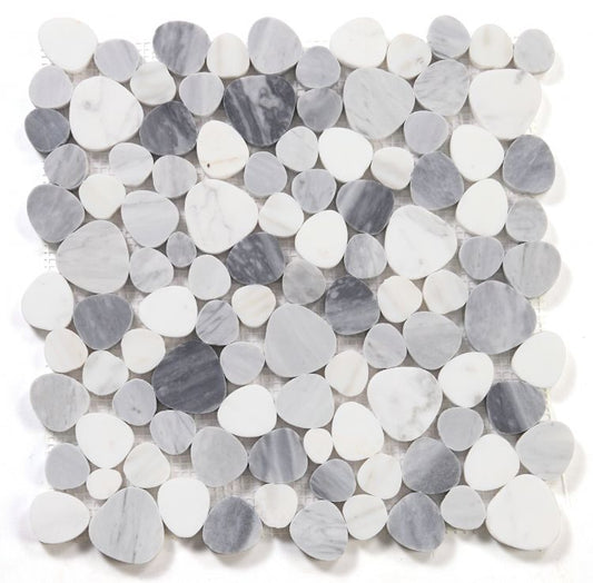 New | Pebble | Gray, White, & Blue | Mosaic Sheet Tile | Walls, Interior Floors, & Showers