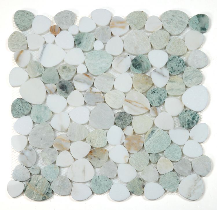 New | Pebble | Green & White | Mosaic Sheet Tile | Walls, Interior Floors, & Showers