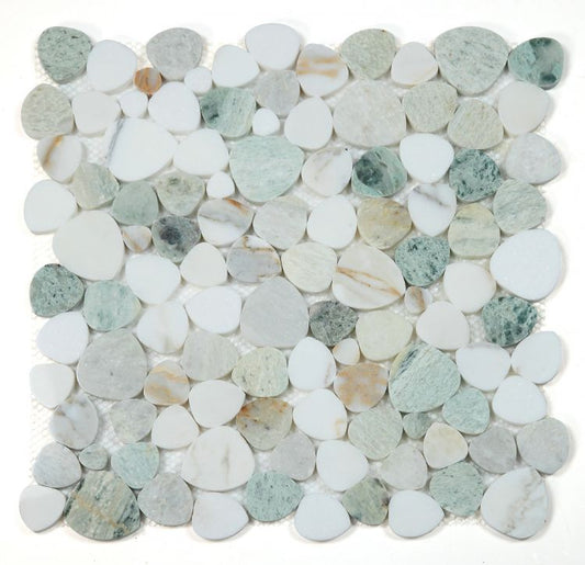 New | Pebble | Green & White | Mosaic Sheet Tile | Walls, Interior Floors, & Showers