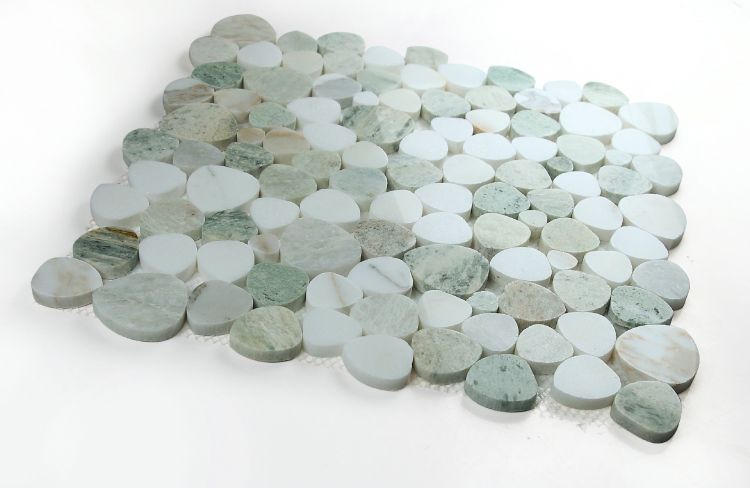 New | Pebble | Green & White | Mosaic Sheet Tile | Walls, Interior Floors, & Showers