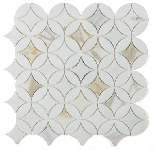 New | Circular | White & Gold | Mosaic Sheet Tile | Walls, Interior Floors & Showers