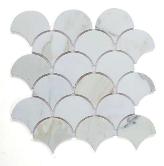 New | Scale | White & Gold | Mosaic Sheet Tile | Walls, Interior Floors & Showers