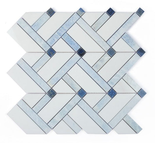 New | Herringbone | Blue & White | Mosaic Sheet Tile |Walls, Interior Floors & Showers