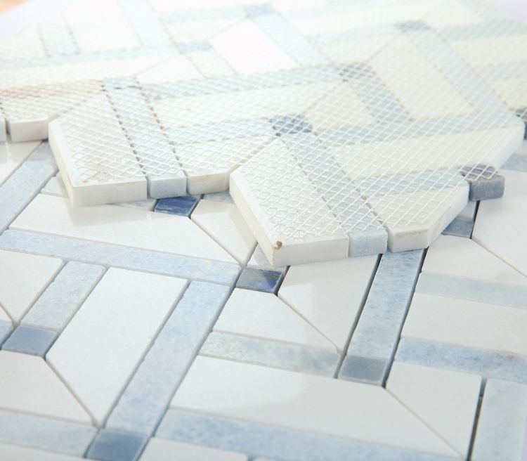 New | Herringbone | Blue & White | Mosaic Sheet Tile |Walls, Interior Floors & Showers