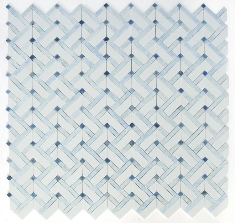 New | Herringbone | Blue & White | Mosaic Sheet Tile |Walls, Interior Floors & Showers