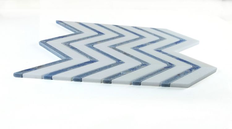 New | Herringbone | Blue & White | Mosaic Sheet Tile | Walls, Interior Floors & Showers