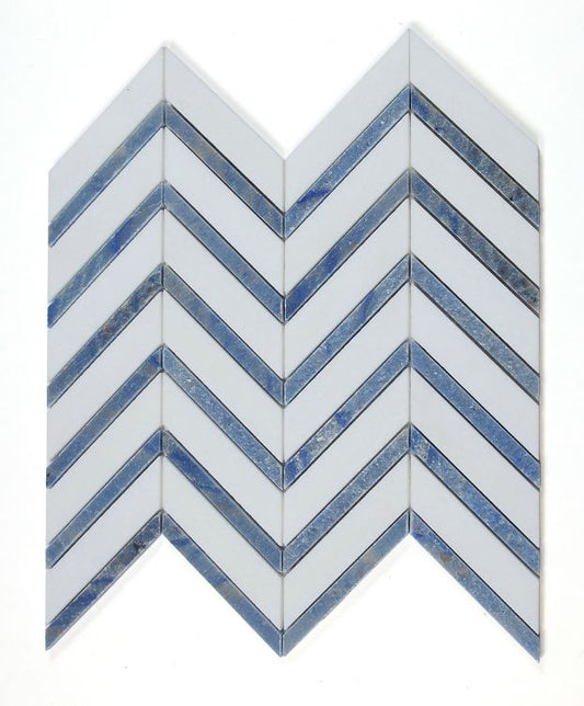 New | Herringbone | Blue & White | Mosaic Sheet Tile | Walls, Interior Floors & Showers