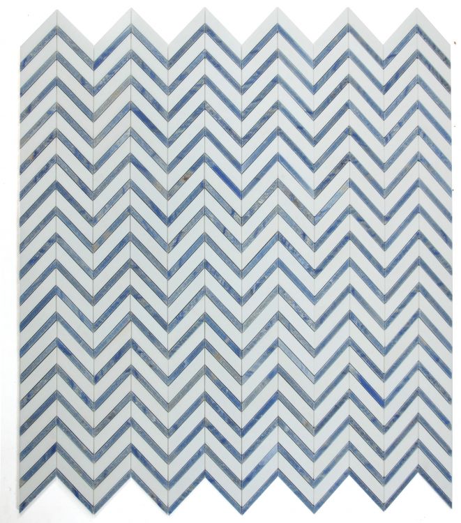 New | Herringbone | Blue & White | Mosaic Sheet Tile | Walls, Interior Floors & Showers