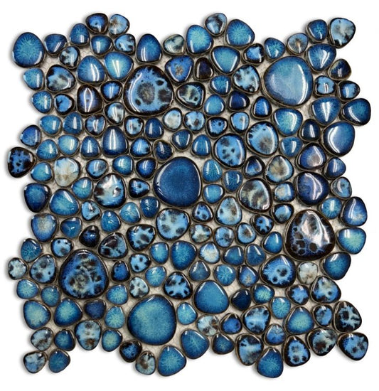 New | Pebble | Blue | Mosaic Sheet Tile | Walls, Interior Floors, Showers, Pools & Pool Liners