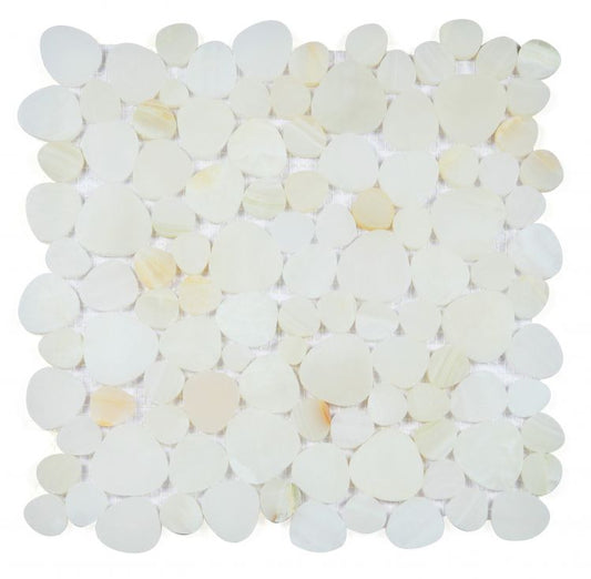 New | Pebble | White & Yellow | Mosaic Sheet Tile | Walls, Interior Floors, & Showers