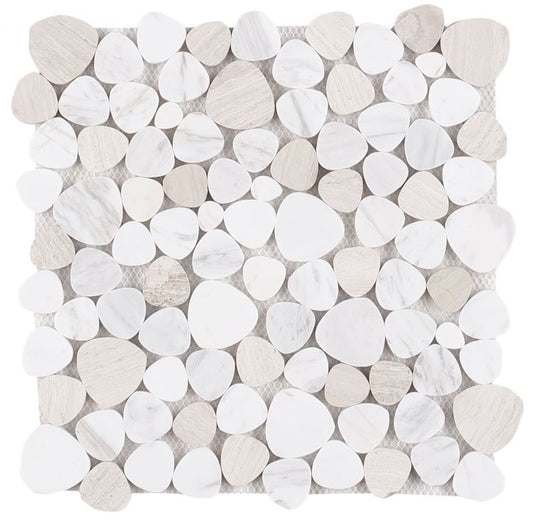 New | Pebble | White & Tan | Mosaic Sheet Tile | Walls, Interior Floors, & Showers