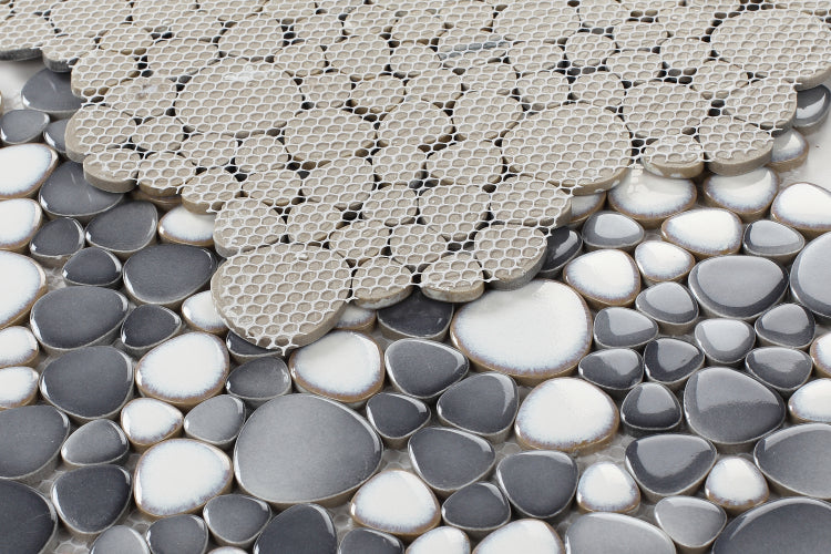 New | Pebble | Gray & White | Mosaic Sheet Tile | Walls, Interior Floors, Showers, Pools & Pool Liners