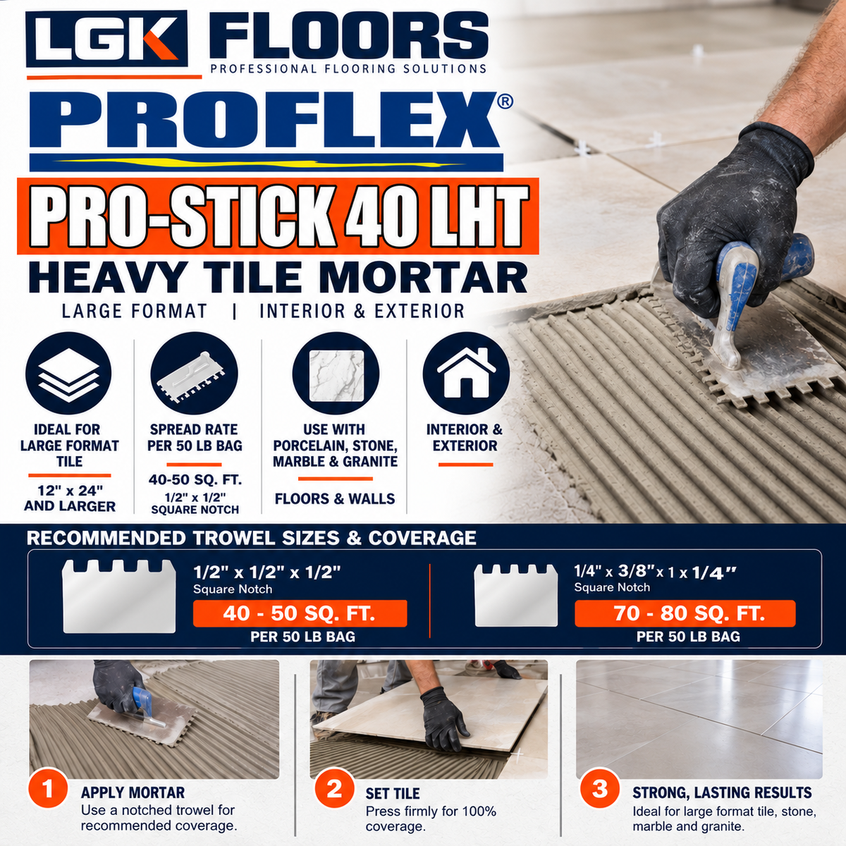 PICK UP TODAY | PROFLEX PRO-STICK 40 LHT  50 lb Large Format Tile Mortar | Contractor Supply