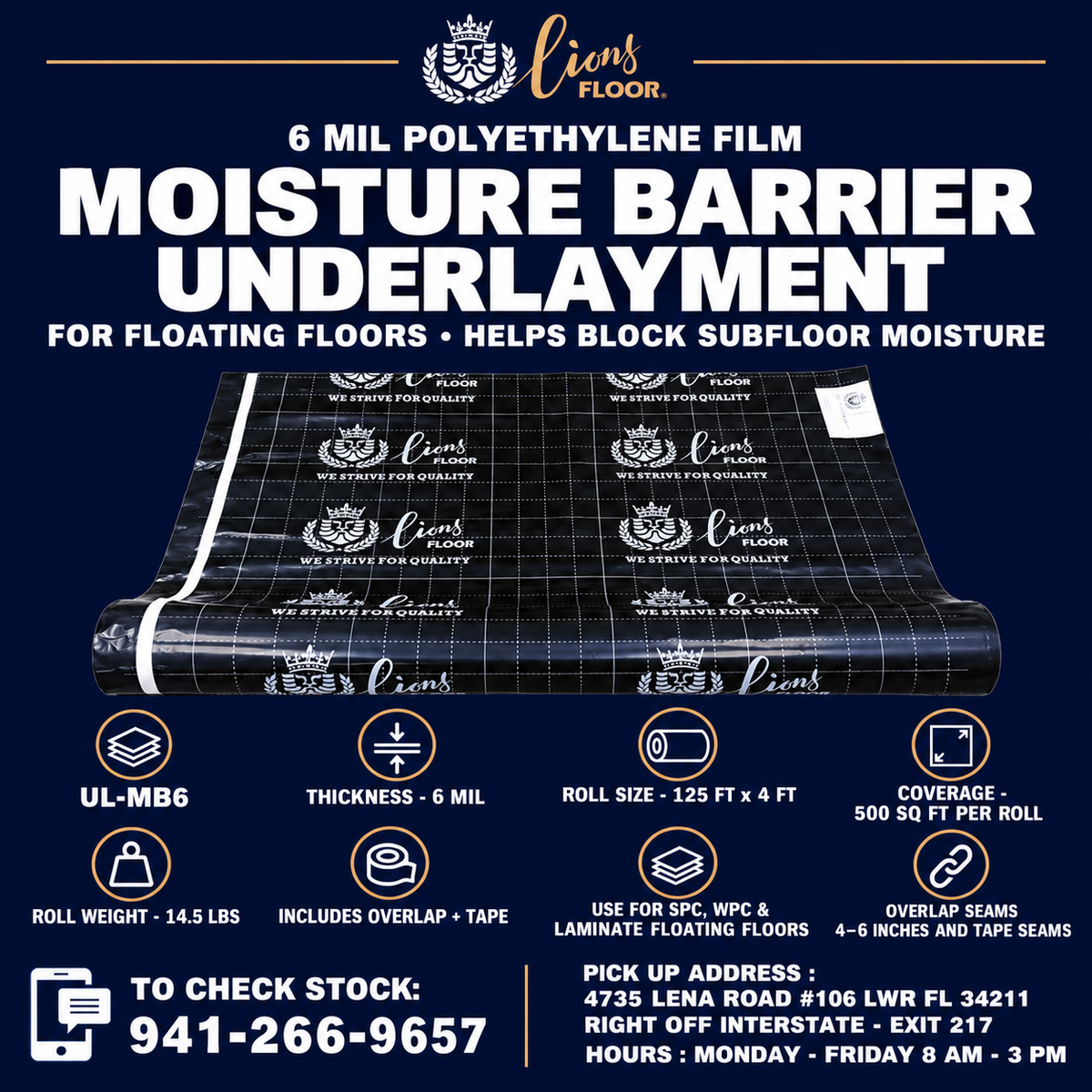PICK UP TODAY | Lions Floor 6 MIL Moisture Barrier Underlayment  Roll | Contractor Flooring Supplies