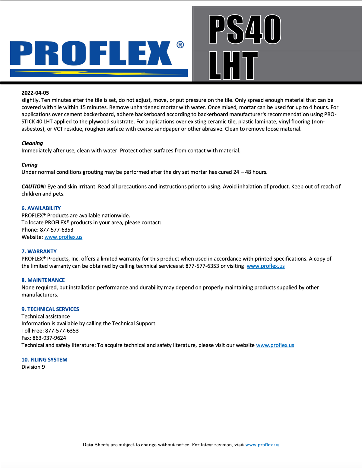 PICK UP TODAY | PROFLEX PRO-STICK 40 LHT  50 lb Large Format Tile Mortar | Contractor Supply