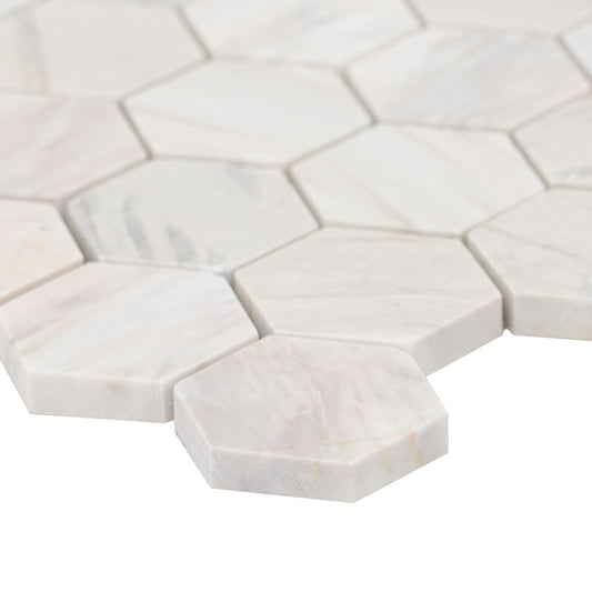 M - White & Warm Opulent 2 Inch Hexagon Polished Marble Mosaic Tile - Greenguard