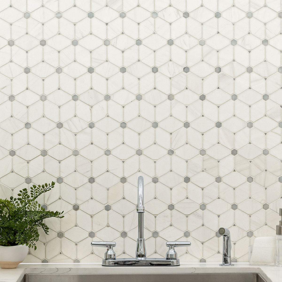 M - Geometric Grey & White Pattern Tile Flooring  - Greenguard